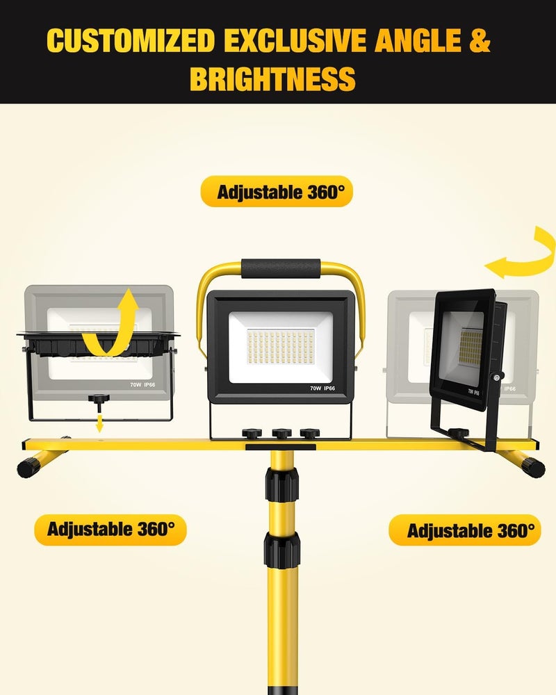 SOARFLY Upgraded LED Work Lights with Stand, 21000 Lumen, 3-Head Adjustable Work Light, Waterproof Foldable Tripod, Extended Cord for Outdoor & Indoor Job Sites, Workshops, Construction, Garage Lighting - Image 4